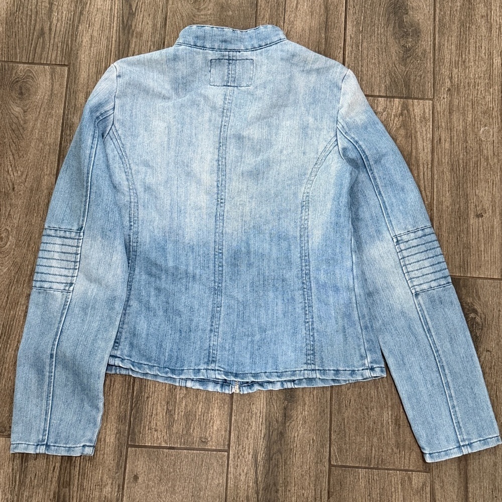 Vintage Guess Women's Light Wash Denim Moto Zip Jacket - Picture 3 of 5